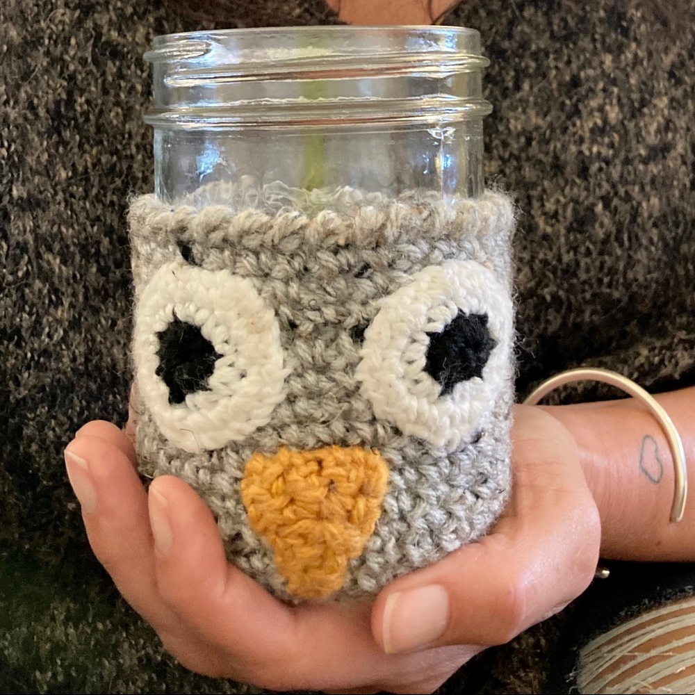 Hand Knit Owl Coffee Sleeve